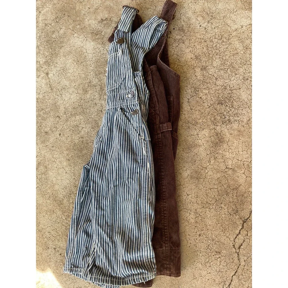 Vtg RoundHouse Bib Overalls Stripped Youth Kids Size 4 Farming Made In USA